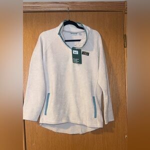 L.L.Bean Women's Tumbled Sherpa 1/4 Snap Pullover Top in Gray Birch
